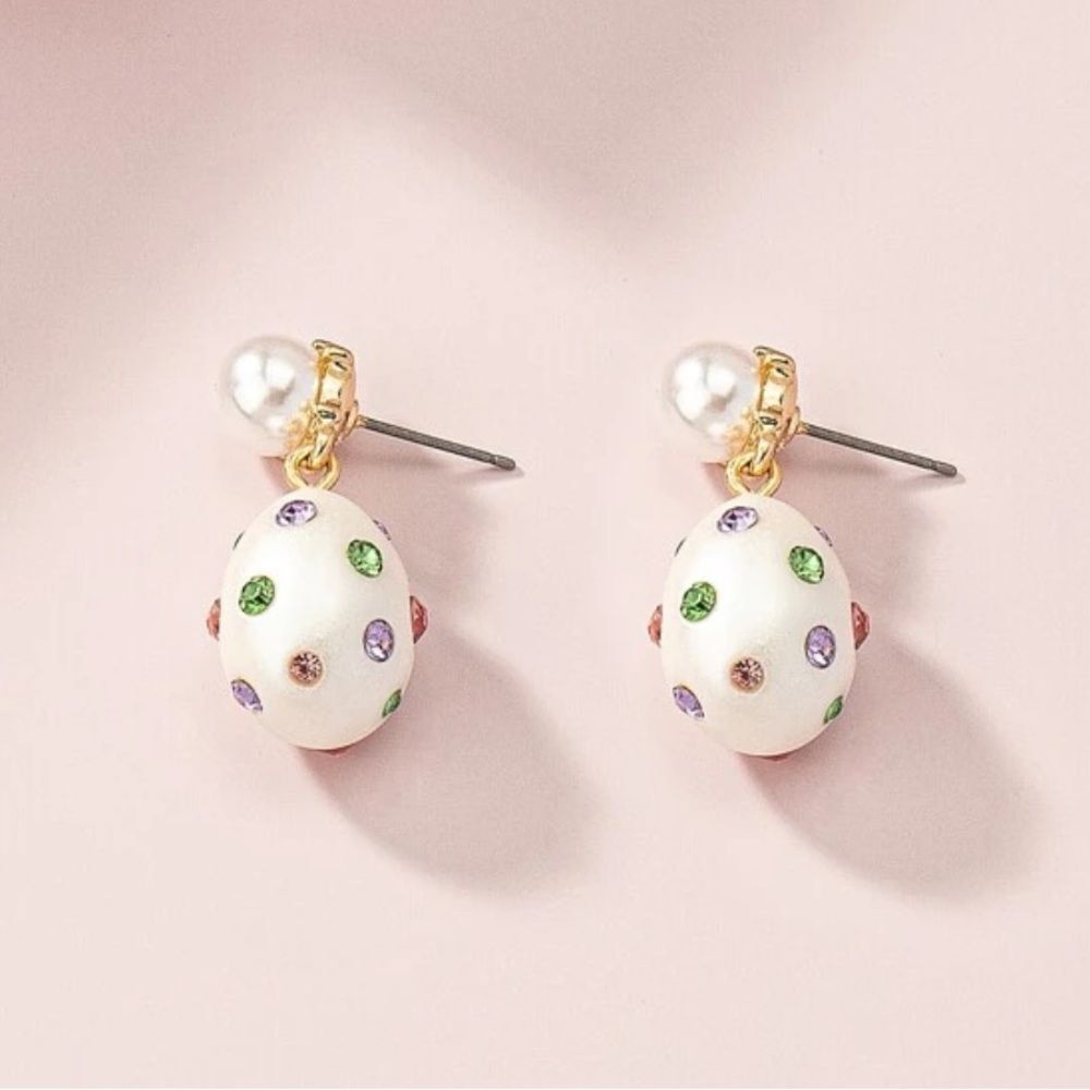 Diamond decor pearl drop earrings N159